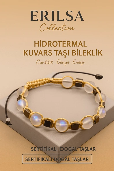 Sertifikalı Hidrotermal Kuvars Doğal Taş Bileklik - 8x8 mm Canlılık Denge ve Enerji Taşı ürün görseli