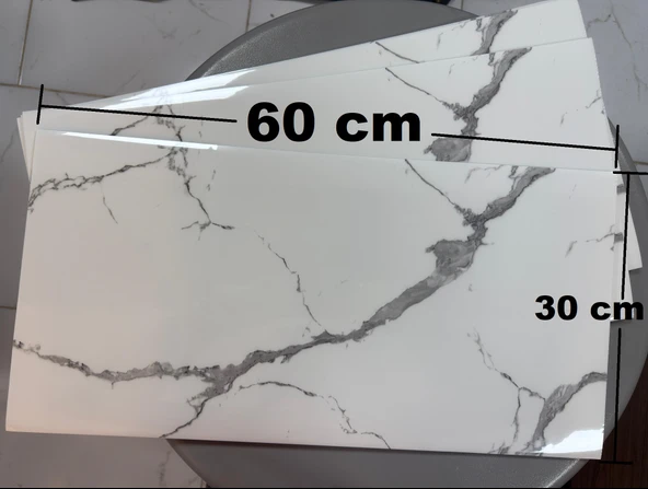 (6 Adet) Kendinden Yapışkanlı Dekoratif Esnek Köpük Beyaz Pvc Mermer Panel 60x30 (0,18 m²) Mutfak Banyo WC ürün görseli