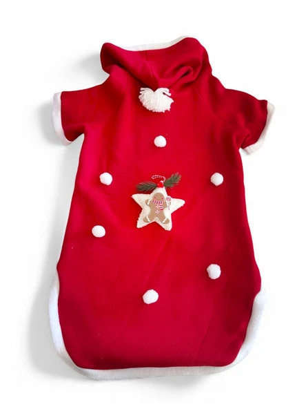 White Star Kırmızı Yılbaşı Köpek Kıyafeti | Noel Baba Kapüşonlu Polar Sweatshirt | Orta ve Büyük Irklar İçin - Resim 2