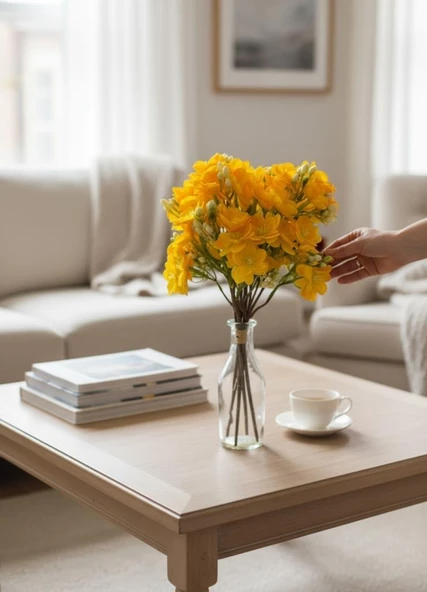 Yapay Çiçek Sarı Yasemin Çiçeği Demeti 4 Dallı Buket 40*20cm - Resim 6