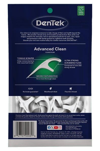 DenTek Advanced Clean Çatal Diş İpi Kürdanlı 90 Adet - Resim 2