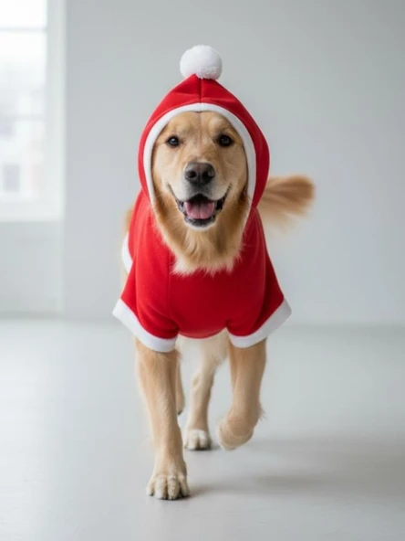 White Tree Kırmızı Yılbaşı Köpek Kıyafeti | Noel Baba Kapüşonlu Polar Sweatshirt | Orta ve Büyük Irklar İçin - Resim 5