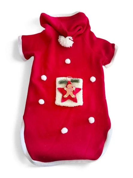 Red Star Kırmızı Yılbaşı Köpek Kıyafeti | Noel Baba Kapüşonlu Polar Sweatshirt | Orta ve Büyük Irklar İçin - Resim 2