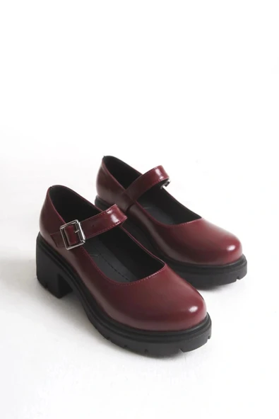 K-708 Bordo Kırışık Rugan Tokalı Yüksek Tabanlı Loafer Ayakkabı - Resim 5