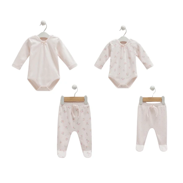 Caramell %100 Pamuk Cherry Baby Body Pantolon Seti 56-62 cm 1-3 Ay Pembe CRML.PMB.BPK1286 ürün görseli