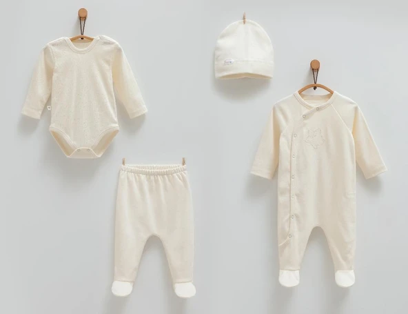 Caramell %100 Pamuk Cute Bear 4'lü Set 56-62 cm 1-3 Ay Bej  CRML.BEJ.ZE1456 ürün görseli