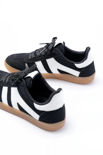 M-1004 Siyah Süet Bağcıklı Termo Taban Günlük Kadın Spor - Resim 5