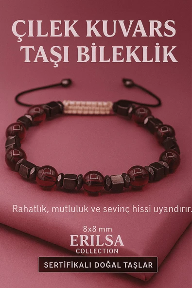 Sertifikalı Çilek Kuvars Doğal Taş Bileklik - 8x8 mm Sevgi Şefkat Umut ve Sevinç Enerjisi Taşı ürün görseli