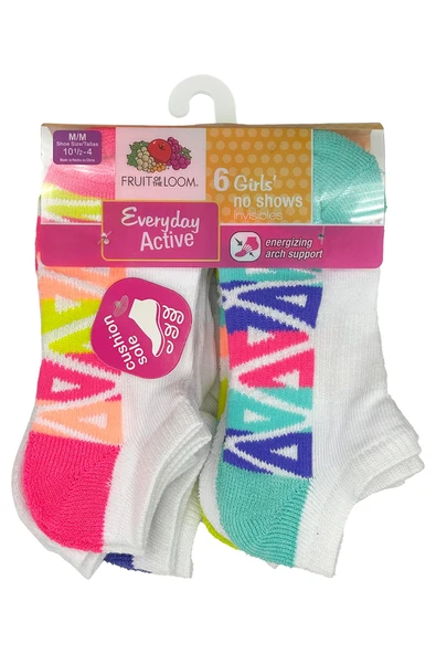 Fruit Of The Loom Girls No Shows Invisibles Çorap 6lı Paket (M) ürün görseli
