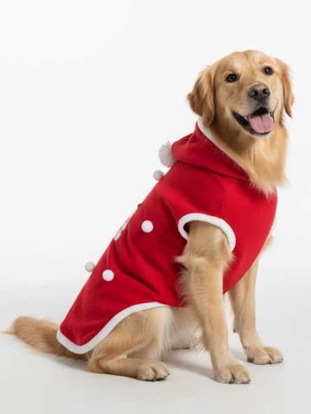 White Tree Kırmızı Yılbaşı Köpek Kıyafeti | Noel Baba Kapüşonlu Polar Sweatshirt | Orta ve Büyük Irklar İçin - Resim 6
