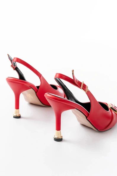 İNF-1151 Kırmızı Günlük Arkası Açık Topuklu Bayan Ayakkabı - Resim 5