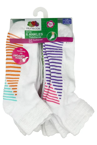 Fruit Of The Loom Girls Ankles Tobilleras Çorap 6lı Paket (L) ürün görseli
