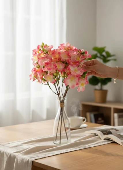 Yapay Çiçek Pembe Yasemin Çiçeği Demeti 4 Dallı Buket 40*20cm - Resim 7