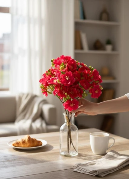 Yapay Çiçek Fuşya Yasemin Çiçeği Demeti 4 Dallı Buket 40*20cm - Resim 5