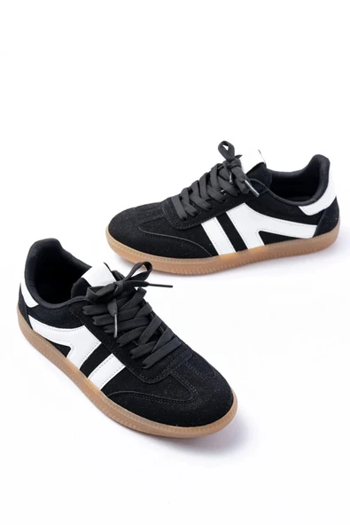 M-1004 Siyah Süet Bağcıklı Termo Taban Günlük Kadın Spor - Resim 3