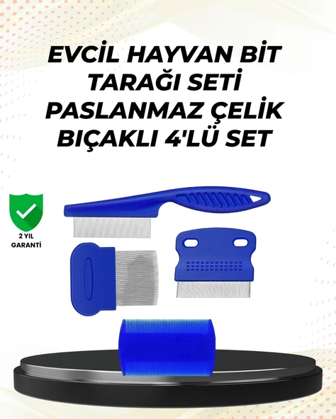 4 Parçalı Evcil Hayvan Tarak Seti – Paslanmaz Çelik Dişli, Ergonomik Saplı ürün görseli