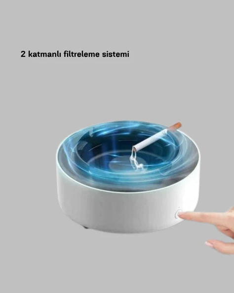 Sigara Dumanı ve Koku Giderici Hava Temizleyici Küllük – 2 Katmanlı Filtreli, USB Şarjlı - Resim 5