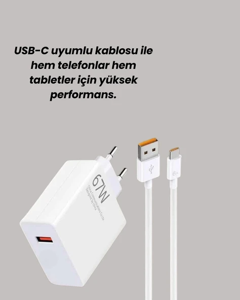 Type-C Uyumlu 67W Turbo Hızlı Şarj Aleti Akıllı Koruma Sistemli - Resim 3