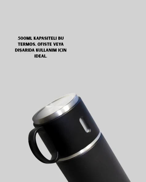 Paslanmaz Çelik Termos Seti | 500 ml Kapasite, 6-12 Saat Isı Koruma, Hediye Kutulu - Resim 3