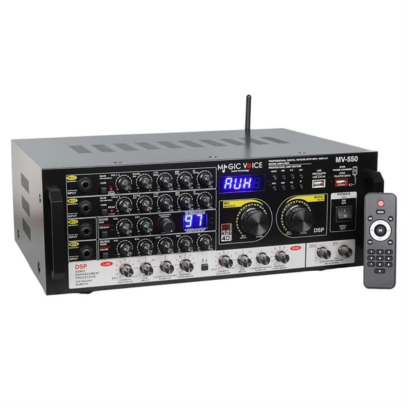 Magicvoice MV-550 2X100w USB/SD/Bluetooth 4 Mikrofon Girişli Stereo Mixer Amfi - Resim 2