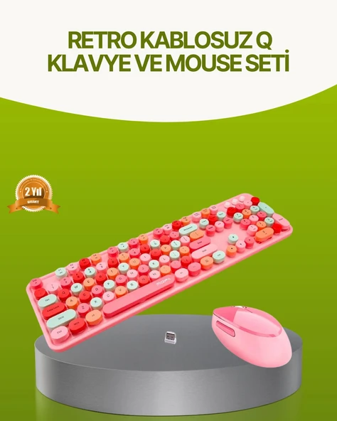 Bluetooth Retro Kablosuz Klavye ve Mouse Seti – 3 Cihaz Bağlantılı, Sessiz Tuş, Uzun Pil Ömrü ürün görseli 1