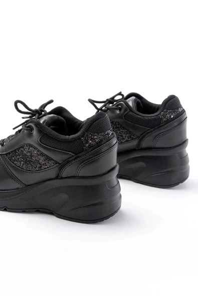 F-185 Siyah Günlük Bağcıklı Taş Aksesuarlı Yazlık Spor Ayakkabı - Resim 5
