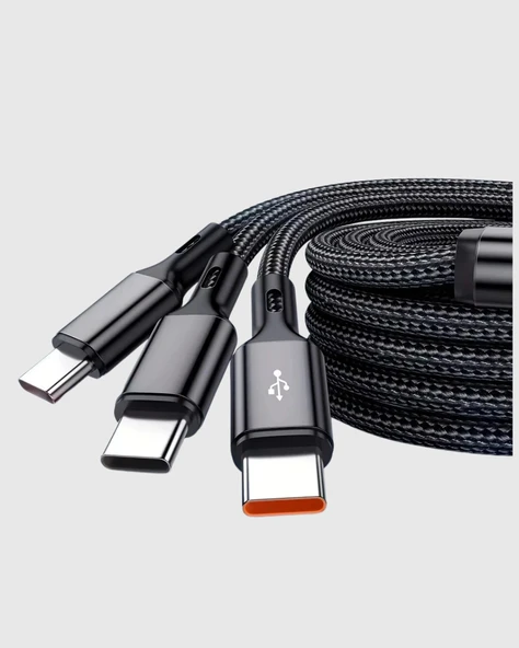 3’ü 1 Arada Hızlı Şarj Kablosu iOS Android Type-C Uyumlu ve Dayanıklı - Resim 2