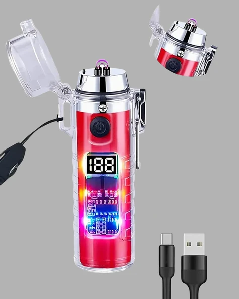 Güç Göstergeli Şarjlı Fenerli USB Elektrikli Çakmak - Resim 2