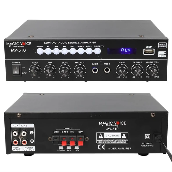 Magicvoice MV-510 50 Watt Usb-Sd-Bluetooth Girişli Hat Trafolu Ses Mixer ürün görseli