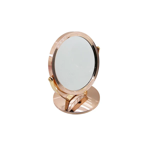 YUVARLAK 7 İNÇ= ÇAP:17.5CM MAKYAJ AYNASI ÇİFT TARAFLI BRONZ - GÜMÜŞ PLS.ÇERÇEVE SABİT AYAK (5332) ürün görseli 1