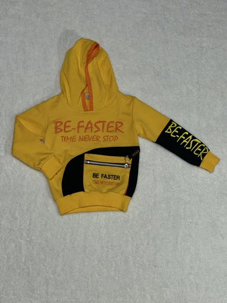 Kapşonlu önü fermuarlı  bf baskılı Sweet shirt erkek çocuk sarı ürün görseli