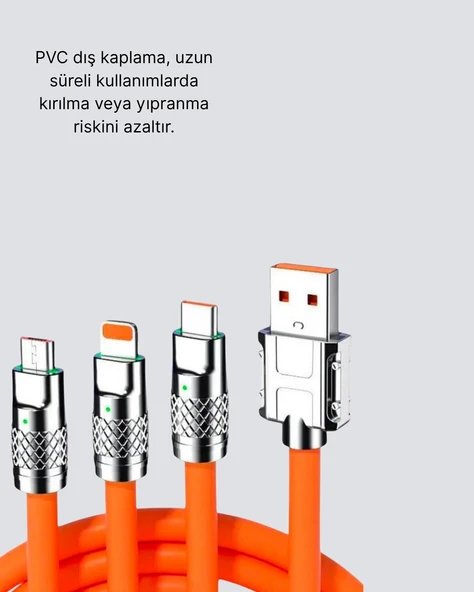 ÜÇLÜ Şarj Kablosu – Yüksek Hızlı, Dayanıklı ve Uzun Ömürlü - Resim 3