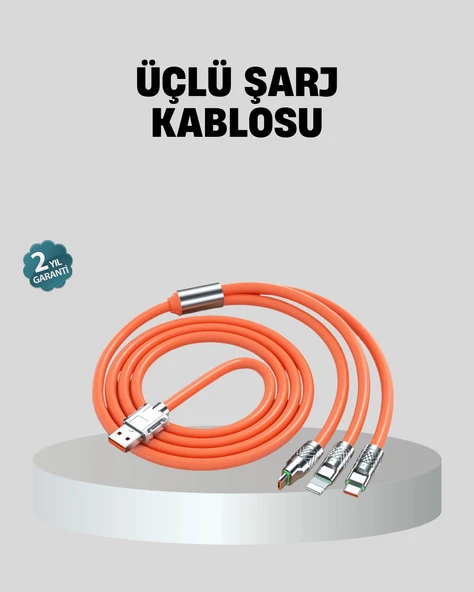 ÜÇLÜ Şarj Kablosu – Yüksek Hızlı, Dayanıklı ve Uzun Ömürlü ürün görseli 1