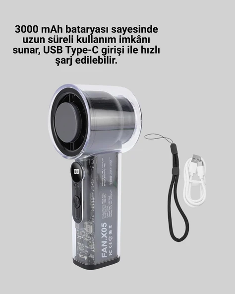 Sessiz Çalışan Taşınabilir Fan | USB Şarjlı ve Kompakt Tasarım - Resim 2