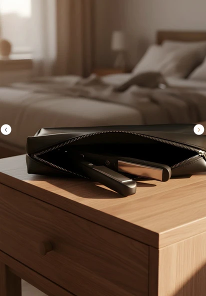 YUNUSOĞLU HOME Siyah Deri Düz Desen Airwrap ve Tüm Saç Şekillendiricileriniz için XL Boy Çanta Seyahat Çanta - Resim 3