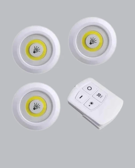 Kablosuz 3 Lü Spot Led Lamba Seti Uzaktan Kumandalı Enerji Tasarruflu Aydınlatma - Resim 4