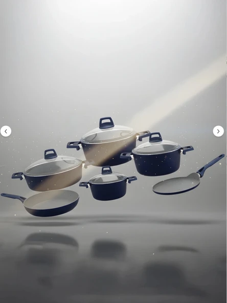 YUNUSOĞLU HOME Castella Serisi Lacivert 10 Parça Granit Tencere Seti 4 mm Kalınlık, Pyrex Kapaklı ürün görseli 1