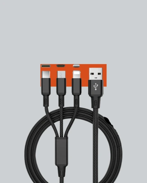 Dayanıklı Metal Başlıklı 3’ü 1 Arada Şarj Kablosu – Tüm Cihazlarla Uyumlu - Resim 3