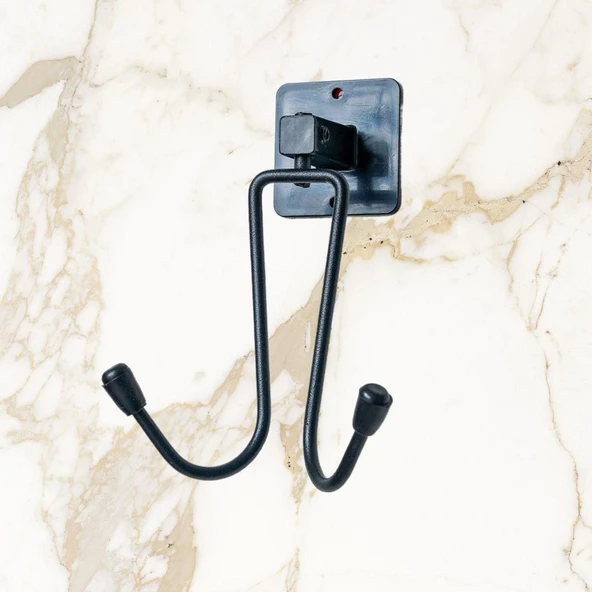 Kendiliğinden Yapışkanlı Siyah Paslanmaz Metal Bornoz ve Havlu Askılığı (5332) - Resim 2