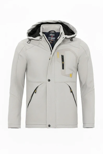 Kürklü Su ve Rüzgar Geçirmez Beyaz Softshell Kışlık Erkek Mont ürün görseli