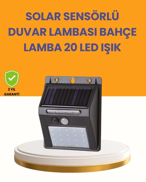 20 LED Güneş Enerjili Hareket Sensörlü Dış Mekan Duvar Lambası ürün görseli