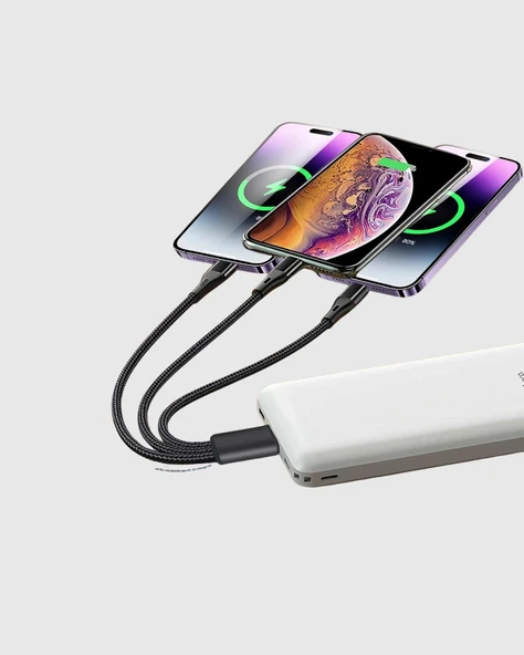 3’ü 1 Arada Hızlı Şarj Kablosu iOS Android Type-C Uyumlu ve Dayanıklı - Resim 5