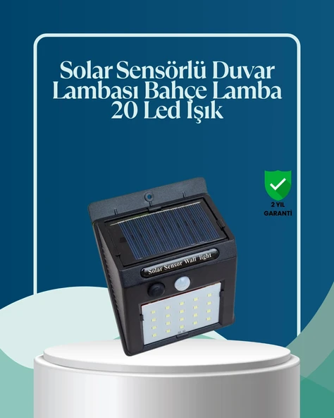 Sensörlü 20 LED Solar Duvar Lambası 3 Metre Algılama Mesafesi ürün görseli