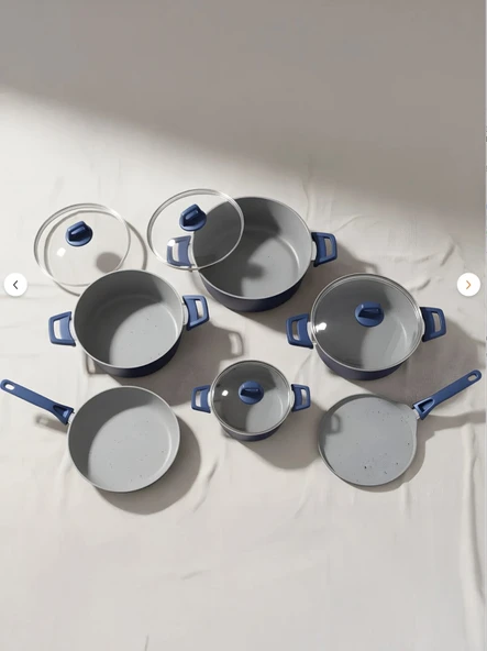 YUNUSOĞLU HOME Castella Serisi Lacivert 10 Parça Granit Tencere Seti 4 mm Kalınlık, Pyrex Kapaklı - Resim 2