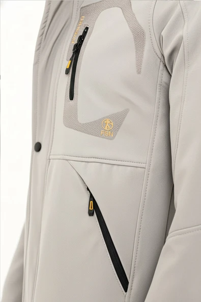 Kürklü Su ve Rüzgar Geçirmez Beyaz Softshell Kışlık Erkek Mont - Resim 5