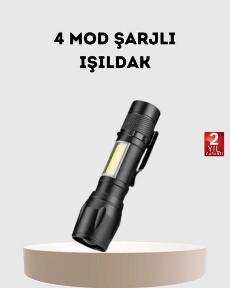Profesyonel 4 Modlu Şarjlı El Feneri | 1300 mAh Batarya | Cree LED Teknolojisi ürün görseli