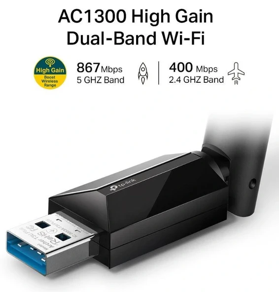 Tp-lınk Archer T3u Plus 1300mbps Kablosuz Dual Band Usb Adaptor - Resim 3