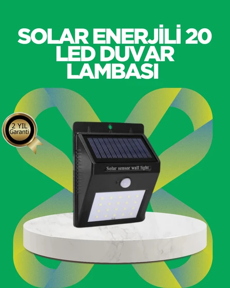 Solar Enerjili 20 LED Hareket Sensörlü Duvar Lambası ürün görseli