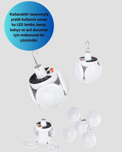Solar ve USB Şarjlı Su Geçirmez Katlanabilir LED Lamba - Resim 2