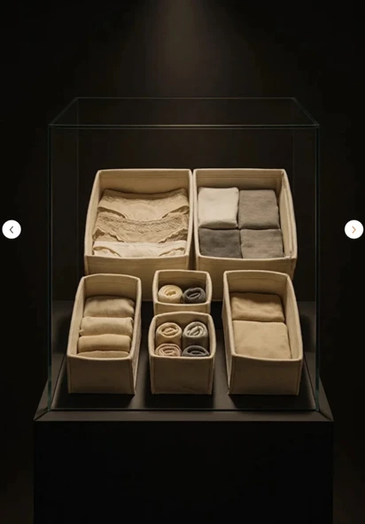 YUNUSOĞLU HOME Keçe Çekmece ve Dolap Düzenleyici Organizer Seti 6 Parça Krem Çok Amaçlı Düzenleyici Kutular - Resim 3